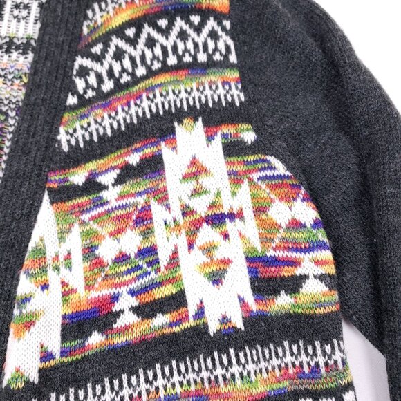 Signature Studio Gray Long Cardigan Sweater Colorful Tribal Pattern Women Large - Picture 3 of 10